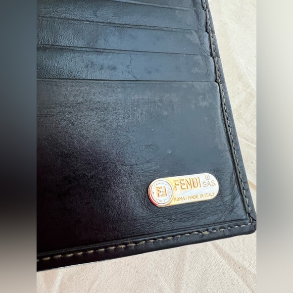 FENDI Mini ZUCCA Leather Bifold Credit Card Gold Tone Logo Wallet - Picture 7 of 11